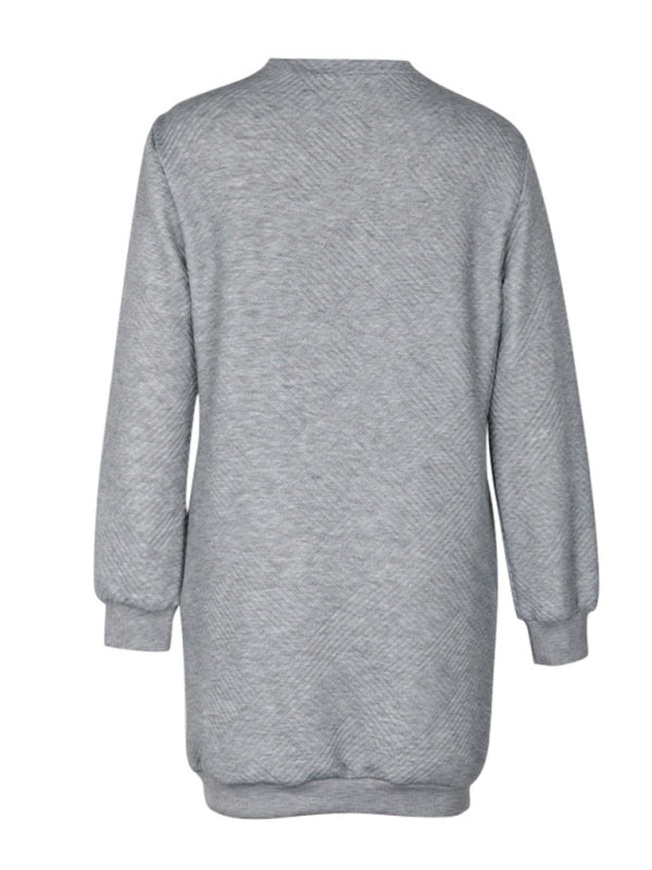 Women's long-sleeved solid color sweatshirt dress