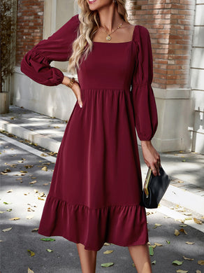 Women's  Solid Color Square Neck Long Sleeve Dress