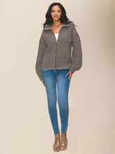 Women's casual plaid zipper knitted sweater cardigan
