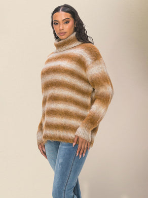 Women's Casual Striped Lapel Drop Shoulder Loose Sweater