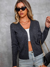 Women's casual solid color collarless long-sleeved cardigan top