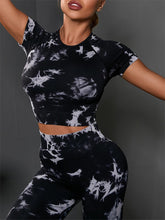 Women's seamless tie-dye sports yoga short-sleeved + trousers two-piece suit