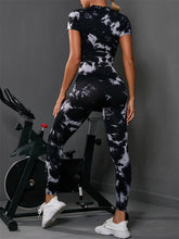 Women's seamless tie-dye sports yoga short-sleeved + trousers two-piece suit