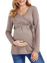 Women’s Chest Wrap Tie Maternity Nursing Blouse With Long Sleeves