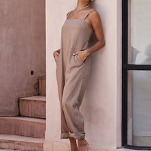 Women's Solid Color Casual Pocket Woven Jumpsuit