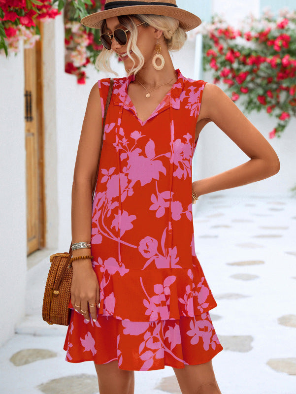 Women's Casual Vacation Sleeveless Strappy Ruffle Dress