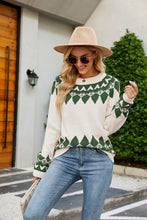 Women's Vintage Jacquard Sweater Women's Round Neck Long Sleeve Pullover Sweater