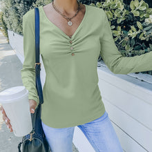 Women's Solid Color Button V Neck Long Sleeve Knit Top
