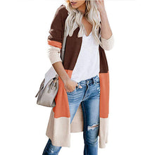 New contrast color long rainbow patchwork striped cardigan sweater jacket